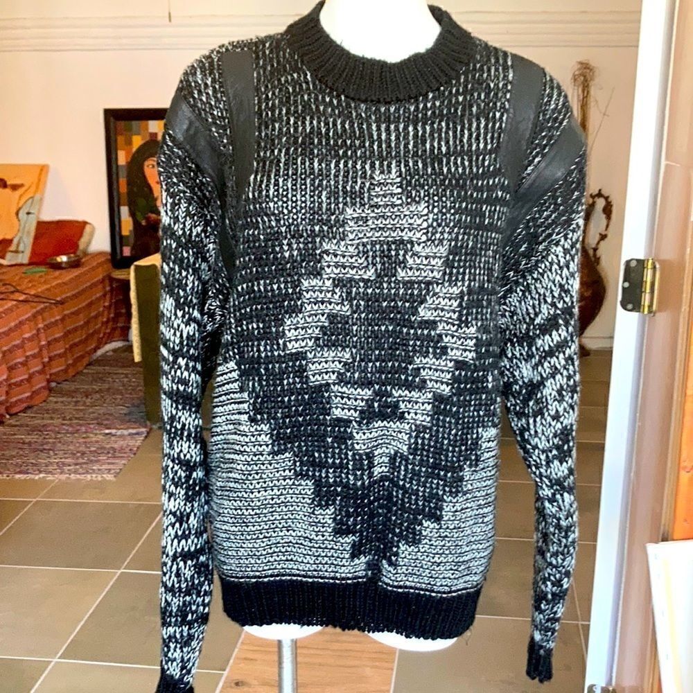 Gabrielle vintage sweater with leather trim